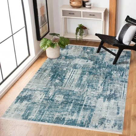 Gri Petrol Mavisi Soyut Modern Salon Halısı Dijital Baskı Koridor