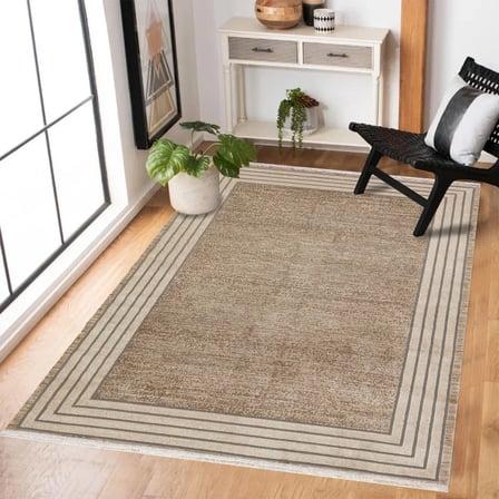Vizon Kahve Krem Geometrik Dijital Baskı Salon Halısı Koridor Tipi