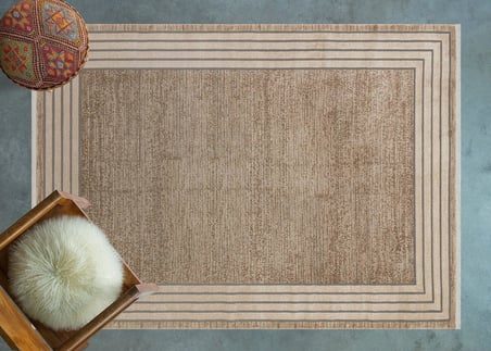 Vizon Kahve Krem Geometrik Dijital Baskı Salon Halısı Koridor Tipi