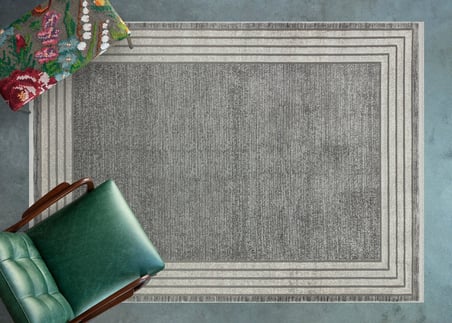 Gri Geometrik Desenli Kaymaz Tabanlı Modern Salon Halısı Koridor