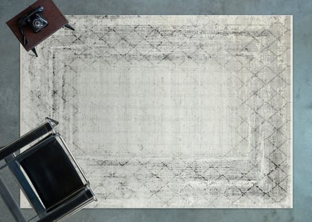 Gri Geometrik Desenli Kaymaz Tabanlı Salon Halısı Koridor Eskitme Vintage