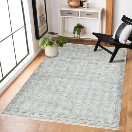 Gri Geometrik Desenli Kaymaz Tabanlı Salon Halısı Koridor İskandinav