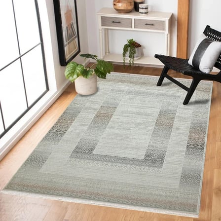 Krem Geometrik Salon Halısı Kaymaz Taban Dijital Baskı Koridor Tipi