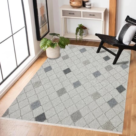 Gri Geometrik Dijital Baskı Kaymaz Taban Salon Halısı Koridor