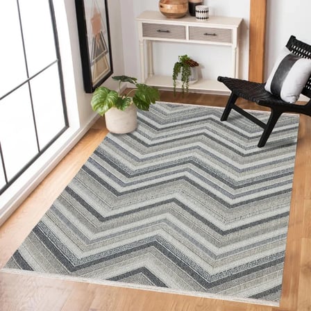 Gri Geometrik Desenli Kaymaz Taban Modern Salon Halısı Koridor Tipi