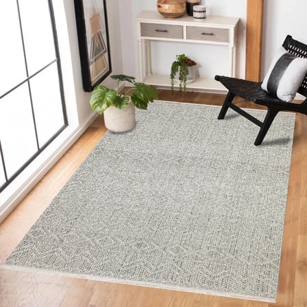 Gri Geometrik Desenli Salon Halısı Dijital Baskı Kaymaz Koridor