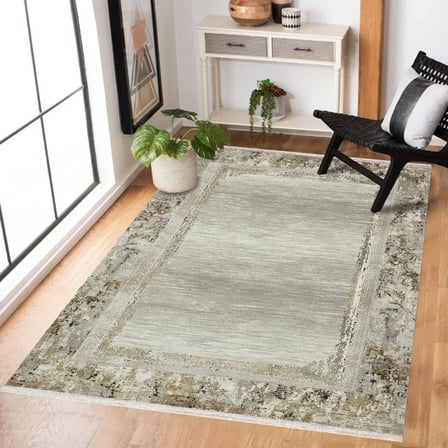 Krem Soyut Desenli Kaymaz Tabanlı Modern Salon Halısı Koridor