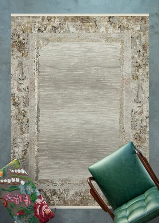 Krem Soyut Desenli Kaymaz Tabanlı Modern Salon Halısı Koridor