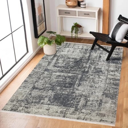 Gri Soyut Desenli Eskitme Salon Halısı Kaymaz Tabanlı Koridor Tipi Modern