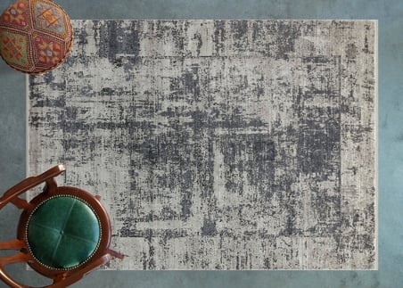 Gri Soyut Desenli Eskitme Salon Halısı Kaymaz Tabanlı Koridor Tipi Modern
