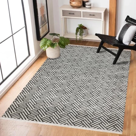 Gri Geometrik Modern Salon Halısı Dijital Baskı Kaymaz Tabanlı Koridor