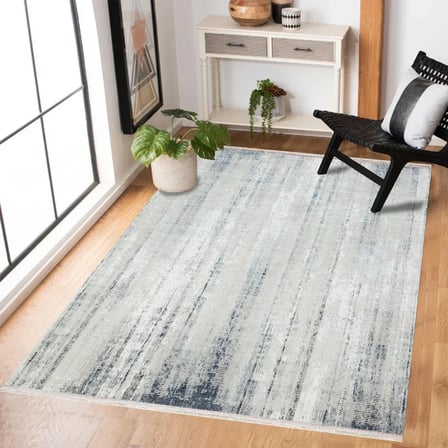 Mavi Krem Soyut Modern Salon Halısı Kaymaz Tabanlı Koridor Eskitme Vintage