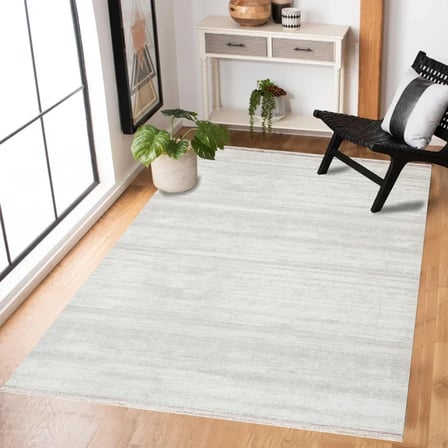 Gri Çizgili Modern Salon Halısı Kaymaz Tabanlı Dijital Baskı Ekru