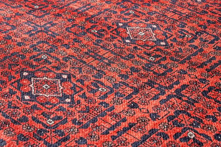 Kırmızı Klasik Geometrik Desenli Salon Halısı Kaymaz Tabanlı Dijital Baskı