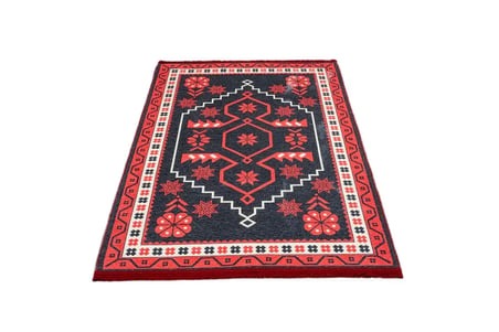 Siyah Antrasit Etnik Geometrik Desenli Dijital Baskı Salon Halısı Kaymaz Tabanlı Koridor