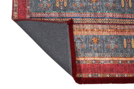 Kırmızı Etnik Çizgili Salon Halısı Dijital Baskı Pamuk-Polyester Karışım Koridor