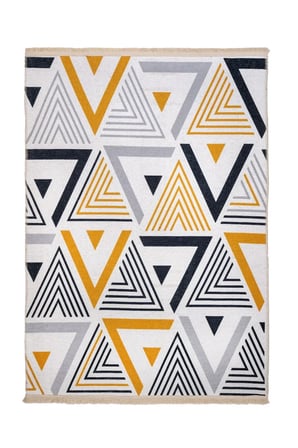 Sarı Ekru Geometrik Desenli Modern Salon Koridor Halısı Dijital Baskı