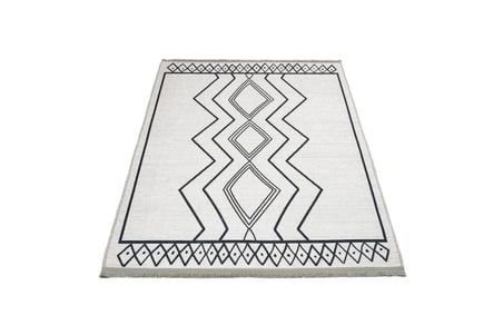 Mavi Krem Geometrik Desenli Modern Kaymaz Tabanlı Dijital Baskı Halı