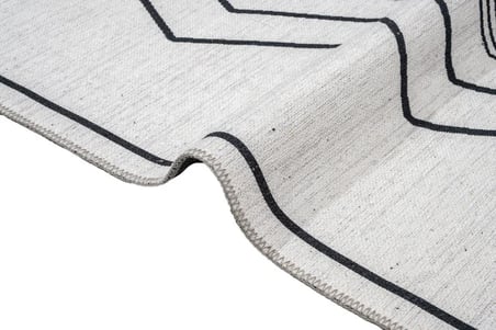 Mavi Krem Geometrik Desenli Modern Kaymaz Tabanlı Dijital Baskı Halı