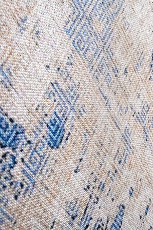Krem Mavi Geometrik Desenli Eskitme Salon Halısı Kaymaz Tabanlı Yatak Odası Koridor