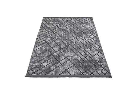 Gri Geometrik Desenli Modern Kaymaz Tabanlı Salon Halısı Yatak Odası Koridor