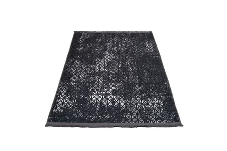 Siyah Geometrik Desenli Dijital Baskı Eskitme Stil Modern Salon Halısı
