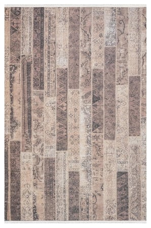 Bej Patchwork Desenli Dijital Baskı Salon Halısı Kaymaz Tabanlı Koridor