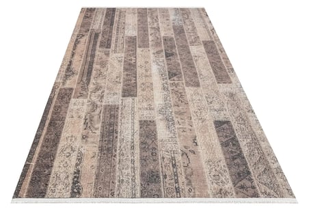 Bej Patchwork Desenli Dijital Baskı Salon Halısı Kaymaz Tabanlı Koridor