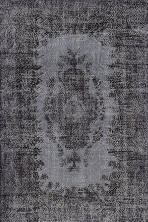 Antrasit Gri Eskitme Madalyonlu Salon Halısı Dijital Baskı Vintage Stil