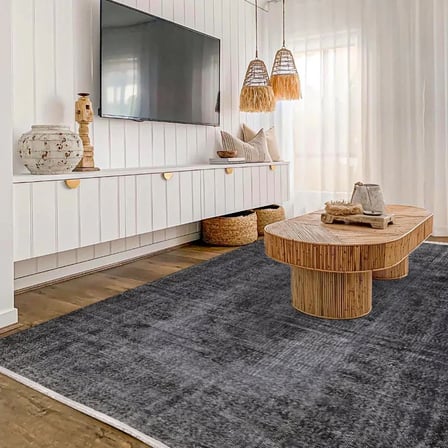 Antrasit Gri Soyut Desenli Eskitme Kaymaz Taban Dijital Baskı Modern Koridor Halısı