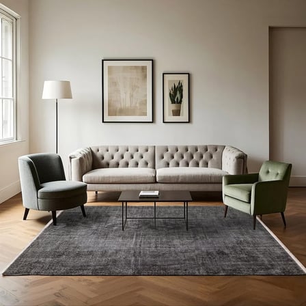 Antrasit Gri Soyut Desenli Eskitme Kaymaz Taban Dijital Baskı Modern Koridor Halısı