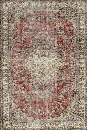 Bordo Eskitme Desenli Kaymaz Taban Salon Halısı Klasik Vintage Tarz