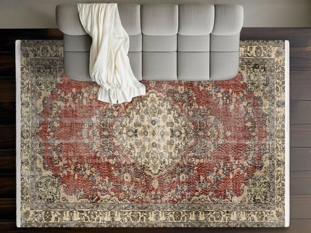 Bordo Eskitme Desenli Kaymaz Taban Salon Halısı Klasik Vintage Tarz