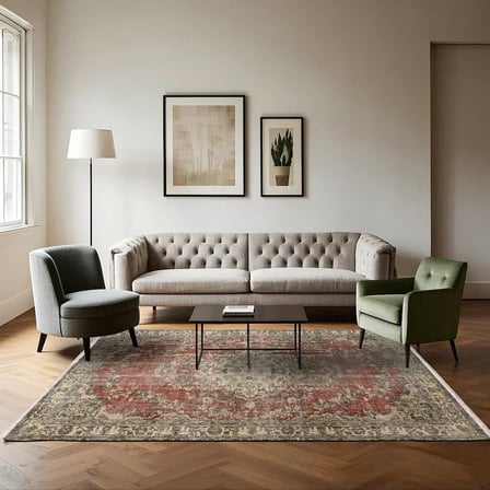 Bordo Eskitme Desenli Kaymaz Taban Salon Halısı Klasik Vintage Tarz