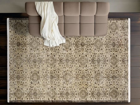 Kaymaz Tabanlı Krem Kahverengi Dijital Baskı Salon Halısı Klasik Göbekli Koridor