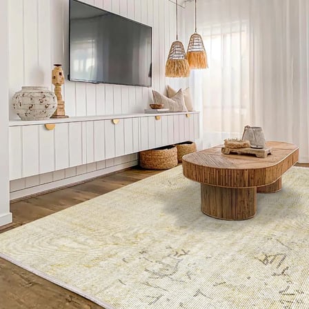Krem Soyut Desenli Kaymaz Taban Dijital Baskı Halı Salon Koridor