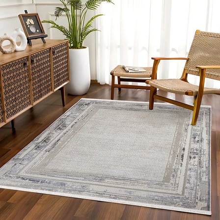 Gri Geometrik Desenli Eskitme Halı Dijital Baskı Kaymaz Tabanlı Salon Koridor Halısı
