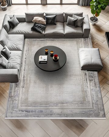 Gri Geometrik Desenli Eskitme Halı Dijital Baskı Kaymaz Tabanlı Salon Koridor Halısı