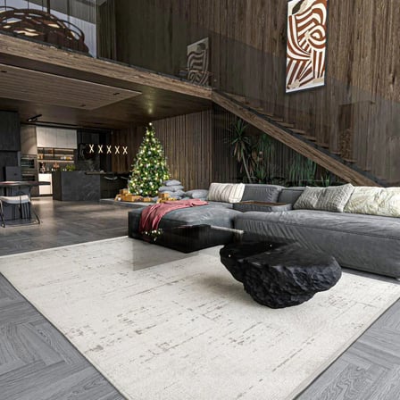 Ekru Soyut Desenli Eskitme Salon Halısı Kaymaz Tabanlı Koridor Uyumlu Dijital Baskı