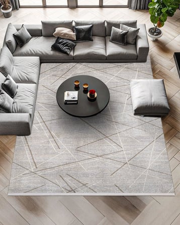 Kaymaz Tabanlı Gri Geometrik Modern Salon Halısı Koridor İçin İskandinav Tarz