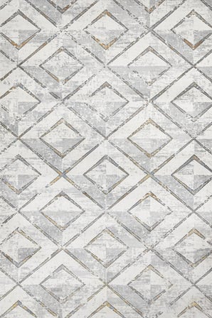 Gri Geometrik Desenli Kaymaz Taban Salon Halısı Koridor Eskitme Vintage