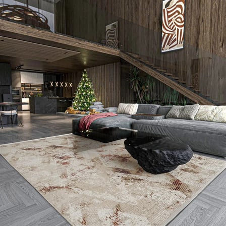 Krem Geometrik Desenli Kaymaz Tabanlı Modern Salon Halısı Koridor Halısı