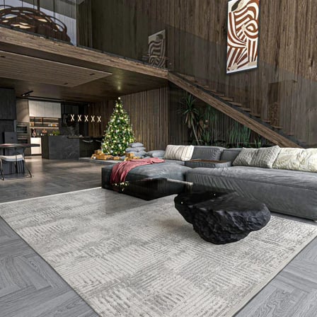 Gri Geometrik Desenli Modern Salon Halısı Kaymaz Tabanlı Koridor Uyumlu Dijital Baskı