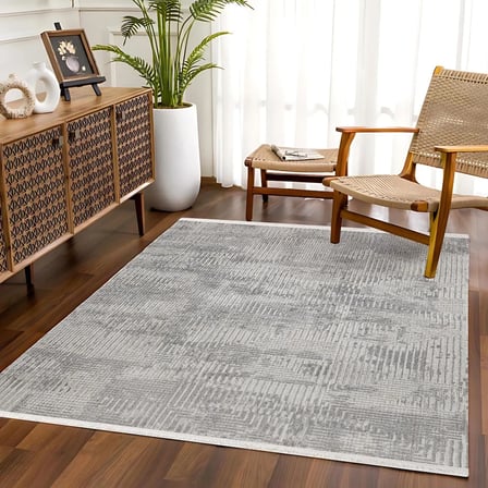 Gri Geometrik Desenli Modern Salon Halısı Kaymaz Tabanlı Koridor Uyumlu Dijital Baskı