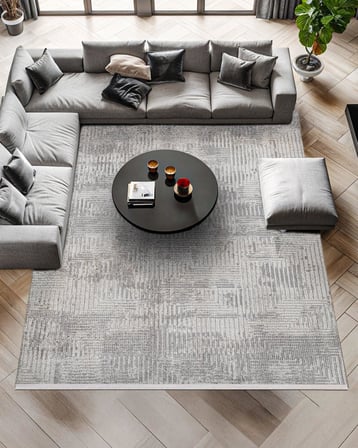 Gri Geometrik Desenli Modern Salon Halısı Kaymaz Tabanlı Koridor Uyumlu Dijital Baskı