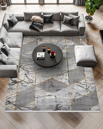 Gri Modern Geometrik Salon Halısı Kaymaz Taban Pamuk-Polyester Karışım Koridor Tipi