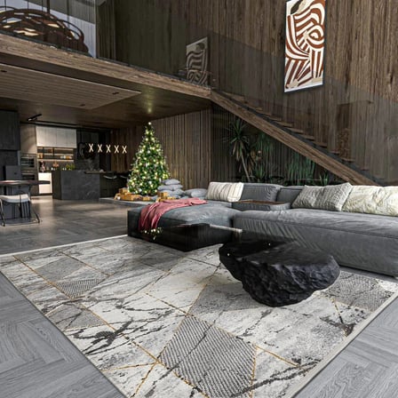 Gri Modern Geometrik Salon Halısı Kaymaz Taban Pamuk-Polyester Karışım Koridor Tipi