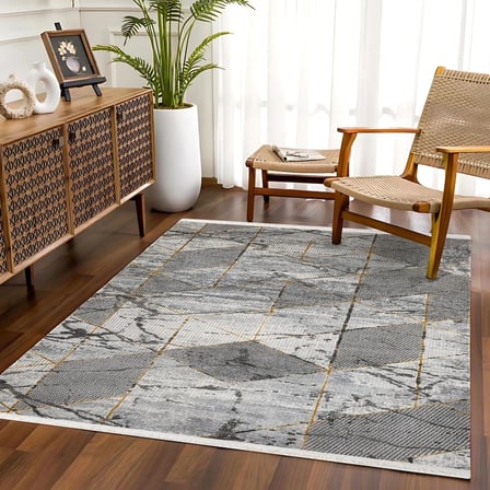 Gri Modern Geometrik Salon Halısı Kaymaz Taban Pamuk-Polyester Karışım Koridor Tipi