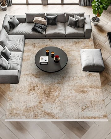 Krem Kahverengi Soyut Desenli Kaymaz Taban Salon Koridor Halısı Modern Stil