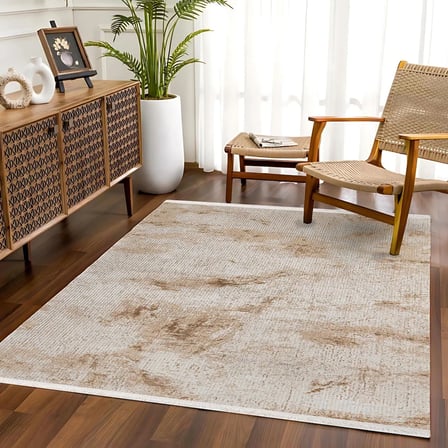 Krem Kahverengi Soyut Desenli Kaymaz Taban Salon Koridor Halısı Modern Stil